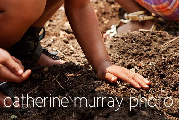 young children planting seeds in garden