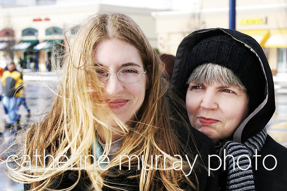 Mother and Daughter Braving the Cold